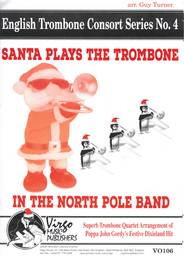 Santa plays the trombone in the north pole Band