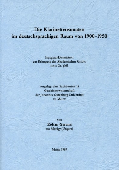 Die Klarinettensonaten Im Deutschsprachigen Raum Von 1900-1950