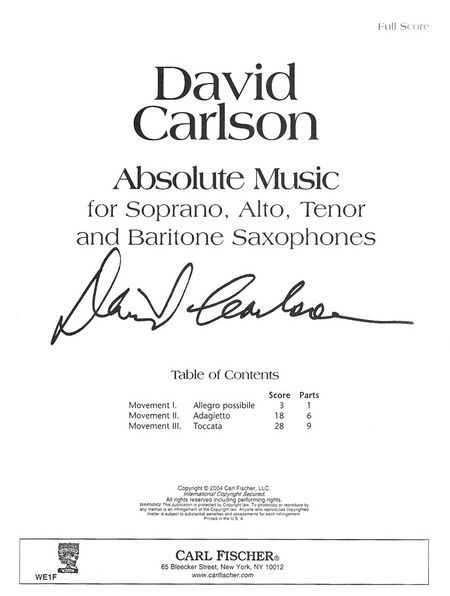Absolute Music For Soprano Alto Tenor + Baritone Saxophones